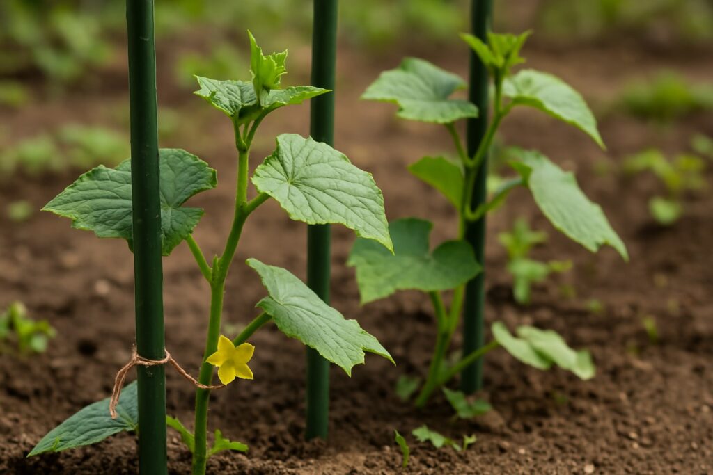 きゅうり栽培におけるネットなし支柱の立て方