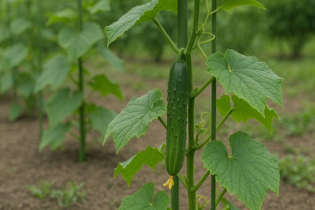 支柱設置後のきゅうりの誘引と管理