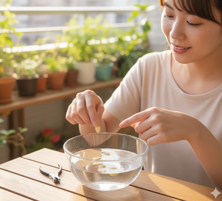 発芽率アップ!かぼちゃの種を水につける