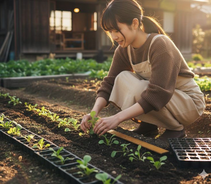 移植栽培で間引きの手間を省く