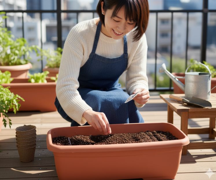 栽培の基本はプランターへの直播き