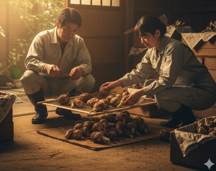 収穫後、干すことで日持ちが向上する