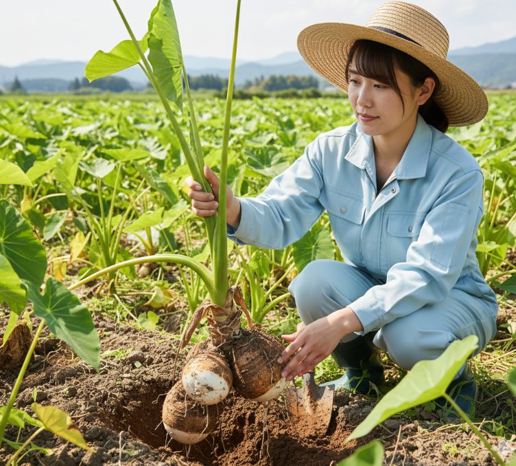 収穫のサインは茎や芋の大きさ