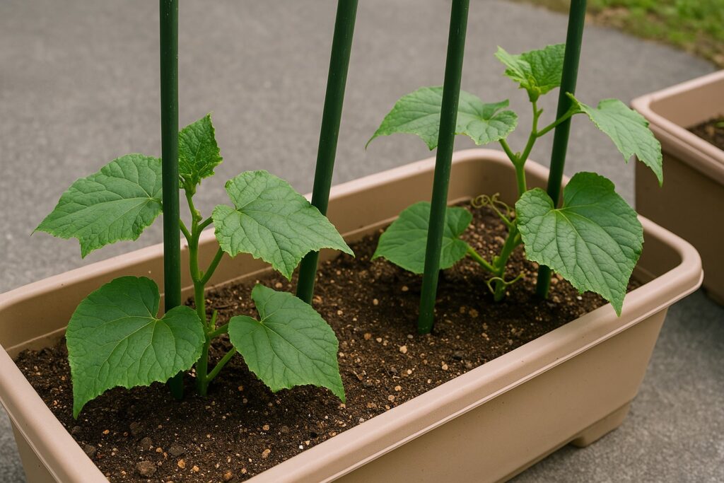 きゅうりのプランター栽培における支柱設置の工夫とネットなしの注意点